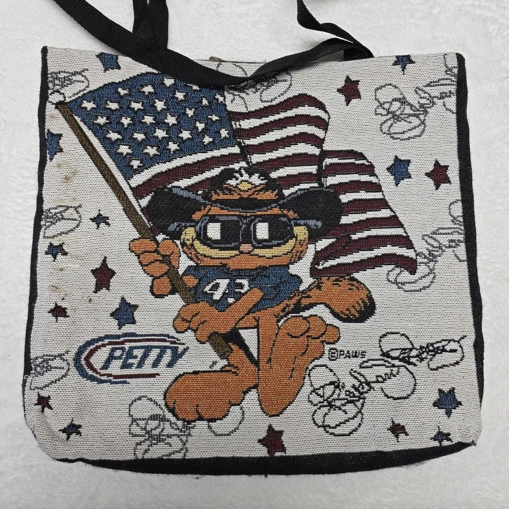 Vtg Garfield Richard Petty Tote Bag Nascar‎ Paws 16x17in Mixed Materials